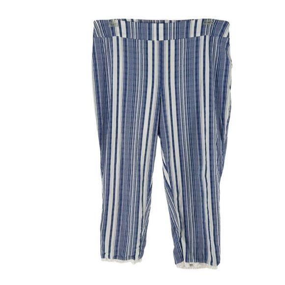 Cato Pants Blue Striped Fringe Pull On Cropped Stretchy Size 18W Boho Beach Pant - Picture 1 of 6